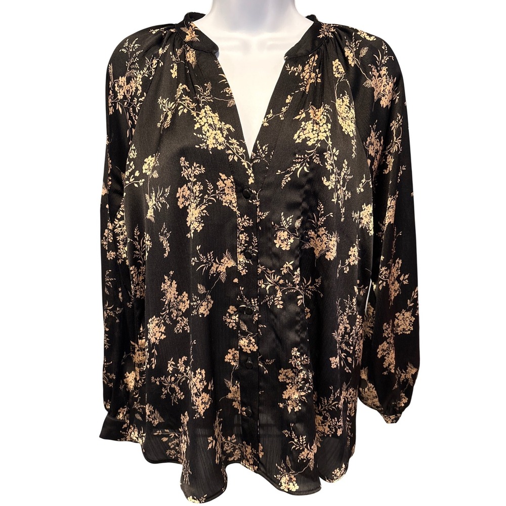 Woolworths Women Black Floral Button Down Blouse Sz 6 Romantic Shabby Chic Girly
